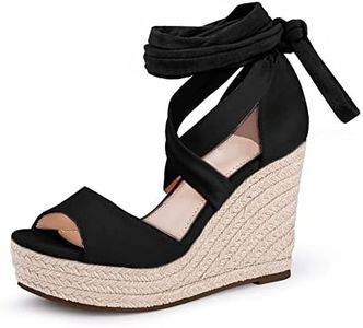 Womens Espadrilles Wedges Sandals Heels Open Toe Tie Lace Up Platform Ankle Strap Summer Dress Shoes