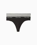 Calvin Klein Women's Motive Cotton Multipack Thong Panty, Charcoal Heather/Black, Medium