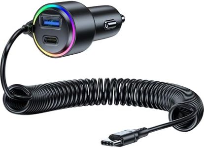 USB C Car Charger, 75W Super Fast Car USB Charger With Type C Cable Car Phone Charger Adapter Fast Charging for iPhone Samsung Galaxy Google Pixel/Moto/LG iPad
