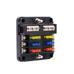 BlueFire 6 Way Blade Fuse Box Fuse Holder Standard Circuit Fuse Holder Box Block with LED Indicator, Fuses & Protection Cover for Car Boat Marine Truck Vehicle SUV Yacht RV