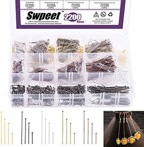 Swpeet 2200Pcs 20 Sizes and 5 Colors Flat Head Pins Assortment Kit, Head Pins Dressmaker Headpins Jewelry Head Pins for Jewelry Making DIY, Earrings