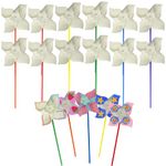 4E's Novelty DIY Pinwheels Craft for Kids (24 Pack) Color Your Own White Pinwheels, Bulk Summer Craft Kit for Boys & Girls, Arts and Craft Party Activity, Patriotic 4th of July Crafts