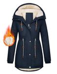 TOMEEK Women Parka Winter Coat Warm Fleece Lined Jacket Thick Quilted Hooded Outerwear Windproof Cotton Padded Overcoat with Pockets,Navy blue,Size M