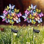 Adecorty Solar Garden Lights Outdoor Waterproof Decorative Solar Lights New Upgraded 2 Pack with 44 LED 34 Butterfly Solar Lights for Garden Yard Outdoor Decor Pathway, Gifts for Women Mother's Day