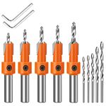 Countersink Drill Bit, Lytool 5Pcs Quick Change 8mm Adjustable Countersink Drill Bit Set, Include 5Pcs Free Replaceable Drill Bits, for Woodworking Countersink Drill Bits