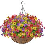Der Rose Artificial Hanging Flowers Basket for Outdoors Fake Hanging Plants Spring Summer Decoration UV Resistant for Garden Front Porch Patio Balcony Decor
