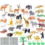 CLAPONE Animals Figure,53 Piece Mini Jungle Toys Set,ValeforToy Realistic Wild Vinyl Plastic Animal Learning Party Favors for Boys Girls Kids Toddlers Forest Small Playset Cupcake Topper