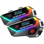 GEARELEC Motorcycle Intercom [ HiFi Stereo Sound ] [ Screen and RGB Lights ] 80Mph Clear Calls Motorcycle Helmet Bluetooth Headset, 2000M 6 Riders Motorcycle Bluetooth Headset with IP67/ FM/ V5.2BT