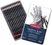Derwent 34213 Graphic Hard Graphite Drawing Pencils, Professional Quality, Grey, Set of 12