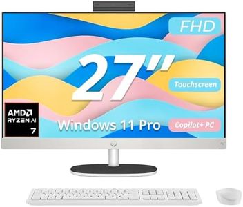 HP 27-inch All-in-One Desktop Computer - 27" FHD Touchscreen AI PC with AMD Ryzen AI 7 350 (50 NPU Tops), 64GB DDR5 RAM, 4TB SSD, Wi-Fi 6, Windows 11 Pro, Shell White Workstation with Wireless Combo