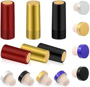 Mardatt 54Pcs T-Shape Wine Bottle Cork Stoppers and PVC Heat Shrink Capsules, 4 Colors Reusable Wooden Wine Bottle Plugs Sealing Stoppers Tasting Corks for Wine Beer Bottles (Black/Silver/Gold/Blue)