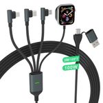 100W Multi Charging Cable for Apple Watch Charger,4 in 2 10FT USB C/A 90 Degree Portable Travel Watch & Phone Charger,MFi Certified & Sync Compatible with All iWatch iPhone MacBook iPad Galaxy S23