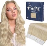 fshine Tape in Hair Extensions Real Human Hair - Platinum Blonde Hair Extensions Double Weft 16 Inch 20 Pcs 50g Straight Real Hair Tape in Extensions - Skin Weft Tape Extensions Human Hair