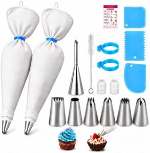 Reusable Piping Bags and Tips Set, 2PCS 16 Inch Cotton Icing Bag Pastry Bag | Extra Large Icing Bags, Piping Tips, Couplers, Scrapers, Cake Decorating Kit, Cupcakes, Cookies Frosting Tools for Baker