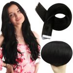 Full Shine Tape in Hair Extensions Human Hair 20 Inch Color 1B Off Black Tape in Remy Hair Extensions 50 Gram 20 Pcs Glue in Hair Extensions for Women