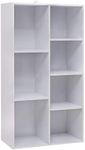WOLTU 4-Tier Wooden Bookcase Book Display Shelves Storage Cloth Organizer Cube Shelves,7 Cubes,White Rack for Office,Living Room,Bedroom,Study Room Shelves