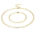 BOUTIQUELOVIN 14K Gold Plated Paperclip Oval Link Chain Choker Necklace Bracelet Set for Women Girls