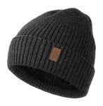 Wmcaps Beanie for Men, Unisex Classic Knit Beanie Winter Hat Stretchy Soft Cuffed Wooly Beanie with Thermal Thick Fleece Lining, Gifts for Men/Women/Her/Him/Dad（Dark Grey）