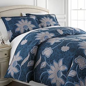 Southshore Fine Living, Inc. Grand Floral Collection - Premium Quality, All-Season Down Alternative Easy Case, Over-Sized 3-Piece Comforter Set, Full/Queen, Blue