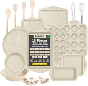 BAKKEN 18-Piece Deluxe Nonstick Carbon Steel Bakeware Set - Professional Kitchen Oven Baking Pans with White Silicone Handles and Accessories