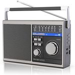 Portable AM FM Radio, Shortwave Transistor Radio with Best Reception, Battery Operated or AC Power Retro Radio with Big Bluetooth Speaker, Earphone Jack USB TF Card AUX Input, for Senior(Gray)