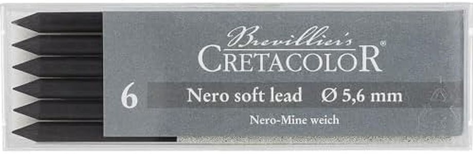 CRETACOLOR 5.6mm Artist Sketching Leads - Nero Soft, Black, 6 Count (Pack of 1), CR26101