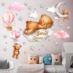 POILKMNI Tedy Bear Sleeping on The Moon and Stars Wall Stickers for Kids Baby Room Decor Sweet Dream Hot Air Balloon Star Nursery Shower Interior Kid Bedroom Playroom Decals (Pink)