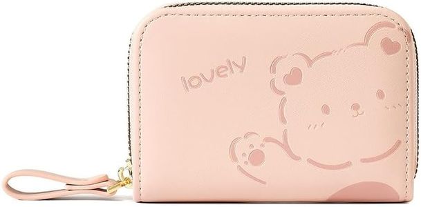 JIUFENG Women's Coin Purse Small Wallet with Press Flower Pattern,Multi Purpose Coins Pouches Card Holders Zipper Purses ID Case (Pink)