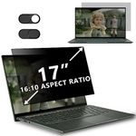 17 Inch Laptop Privacy Screen Filter Compatible with HP/Dell/Acer/Samsung/Lenovo/Toshiba,etc and Other 17" Screen 16:10 Widescreen Display Laptop Privacy Screen Anti-Blue and Anti-Glare Protector with Webcam Cover