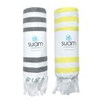 Suam Suntails Lightweight 100% Cotton Bath Towel | Beach, Pool, Travel, Spa & Yoga, Daily Use | Quick Absorption (Grey - Black & Yellow - Lite Blue, Suntails Towel, Cotton, Standard, 2, AF-BT)