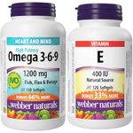 Webber Naturals Omega 3-6-9 1,200 mg Fish Oil, 150 Softgels, Supports Cardiovascular Health and Brain Function & Vitamin E 400 IU, 120 Softgels, Natural Source of Vitamin E, Antioxidant Support