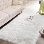 JXLOULAN Fluffy Faux Fur Sheepskin Rug 80 x 150 cm Soft Faux Area Rugs Fluffy Carpet for Bedrooms Decor Living Room Kids Rooms (White)