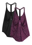 icyzone Workout Tank Tops for Women - Gym Yoga Shirts, T-Back Sport Running Tank Top, 2-Pack (S, Black/Red Bud)