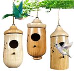 BOMEIQEE Hummingbird House, 4.5 Inches Mini Bird House, Wooden Hummingbird Swing Nest for Outside Hanging, Pet Cottage for Wren Swallow Sparrow Hummingbird Finch Houses (3PCS)