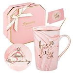 Boss Lady Gifts for Women Boss Lady Gifts Mug Birthday Gifts Set for Women Boss Female Mothers Day Gifts Set Coffee Mugs 14oz Marble Ceramic Gift Box (Pink-boss Lady)