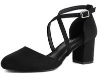 Greatonu Womens Court Shoes Mid Heel Chunky Dress Sandals Ladies Ankle Strap Wedding Party Pumps Black Size 5