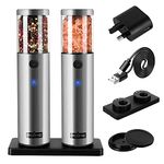 PRIME, Electric Salt and Pepper Grinder Set, 2 Mills, Rechargeable, with Charging Base, USB Cable, Power Adapter, Automatic Tact Switch Operation, Adjustable Coarseness, Stainless Steel (UK 2.2)