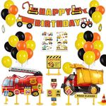 Party Propz Rubber Construction Theme Birthday Decoration - 44Pcs,Jcb Theme Birthday Party Decorations|Truck Theme Birthday Party Decorations|Vehicle Theme Birthday Decorations For Boys, Multicolor