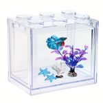 Small Betta Fish Tank, Large Fish Tank Fish Bow Aquarium with Imitation Starfish Coral Decoration, Clear Stackable Cube Tank for Turtle Ant Feeding Jellyfish Goldfish Moss Balls Insects,76oz