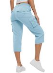 BGOWATU Women's Capri Cargo Pants Lightweight Quick Dry Hiking Pants Summer Outdoor Casual Athletic Shorts Blue XXL