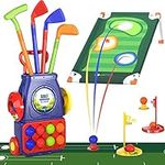 QDRAGON Kids Golf Clubs, 2 in 1 Toddler Golf Set with Cornhole Board & Putting Mat/Golf Cart, Indoor Outdoor Sport Toys