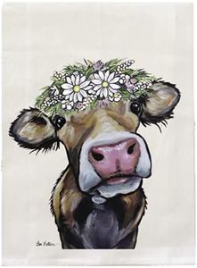 Cow Tea Towel - Daisy Flower Crown Cow Flour Sack Towel - Cow Kitchen Towel - Cow Lover Gifts - Cow gifts for mom - Handmade - Farmhouse Kitchen Decor