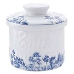 SIELUNO Butter Crock for Counter with Water, French Butter Dish, Butter Keeper Crock, Water Butter Dish-Blue and White porcelain-10x10x8cm