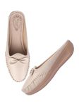 Shoetopia Stylish Comfortable Upper Bow Detailed Cream Slip-On Loafers for Girls