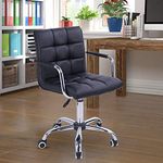 Finch Fox PU Leather Height Adjustable Swivel Office Computer Barstool Armrest Desk Office Chair 360 Degree Rotate with Chrome Coated Metal Base and Castor Wheels Black Color