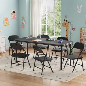 GarveeHome 7-Piece Kids Folding Table and Chairs Set, Toddlers Children's Activity Table and Chairs Set for Dining Room, Daycare, Classrooms