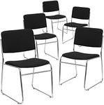 Flash Furniture 5 Pack HERCULES Series 500 lb. Capacity Black Fabric High Density Stacking Chair with Chrome Sled Base