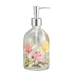 DUSVALLY Glass Soap Dispenser Bottle for Bathroom Vanities or Kitchen Sink with Pump,Flower