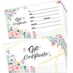 50 Pieces Floral Blank Certificate Cards Certificate Vouchers 3.5 x 7 Inch Blank Client Custom Certificate Cards for Business Beauty Salon Restaurant Wedding Bridal Christmas Birthday