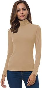 VOBCTY Womens Long Sleeve Turtleneck Lightweight Slim Active Shirt (22-Rose Apricot, L)